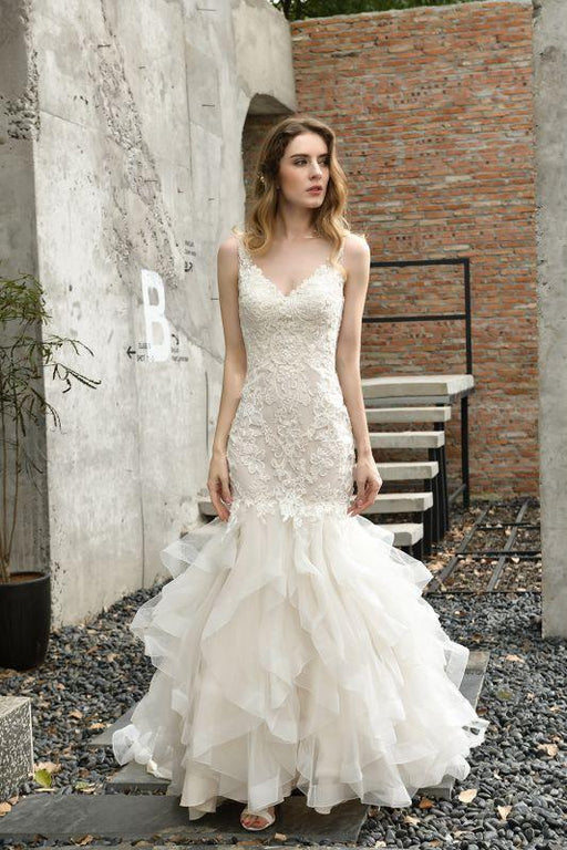 Bridelily Gorgeous Appliques Mermaid Organza Wedding Dress - wedding dresses