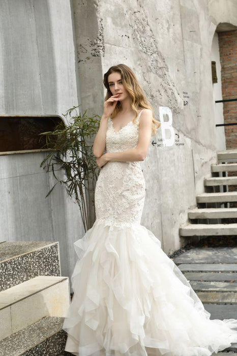 Bridelily Gorgeous Appliques Mermaid Organza Wedding Dress - wedding dresses