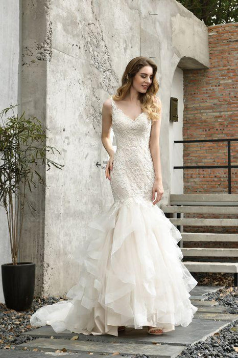 Bridelily Gorgeous Appliques Mermaid Organza Wedding Dress - wedding dresses