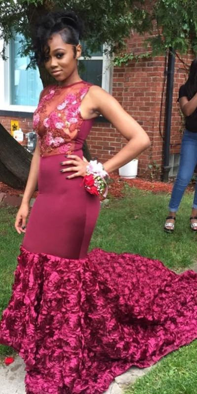 Bridelily Gorgeous Burgundy Mermaid Prom Dresses | Sexy Evening Gowns with Flowers Skirt - Prom Dresses