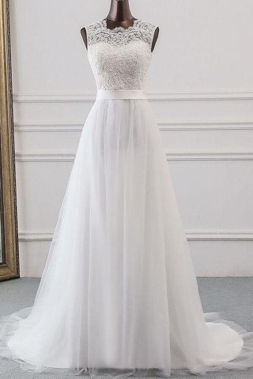 Bridelily Graceful Lace-up Tulle A-line Wedding Dress - wedding dresses