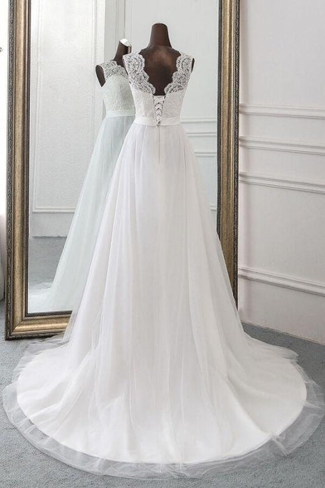 Bridelily Graceful Lace-up Tulle A-line Wedding Dress - wedding dresses