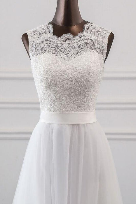 Bridelily Graceful Lace-up Tulle A-line Wedding Dress - wedding dresses
