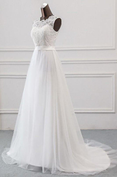 Bridelily Graceful Lace-up Tulle A-line Wedding Dress - wedding dresses