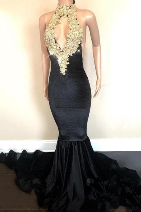 Bridelily Halter Backless Sparkling Sequins Prom Dresses | Mermaid Beads Appliques Sexy Evening Gowns FB0333-MQ0 - Prom Dresses