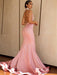 Bridelily Halter V-neck Mermaid Beading Prom Dress 2019 | Sexy Backless Pink Evening Dress with Long Train - Prom Dresses