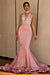 Bridelily Halter V-neck Mermaid Beading Prom Dress 2019 | Sexy Backless Pink Evening Dress with Long Train - Prom Dresses