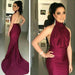 Bridelily High Collar Simple Burgundy Evening Dress Halter Open Back Sleeveless Prom Dress - Prom Dresses