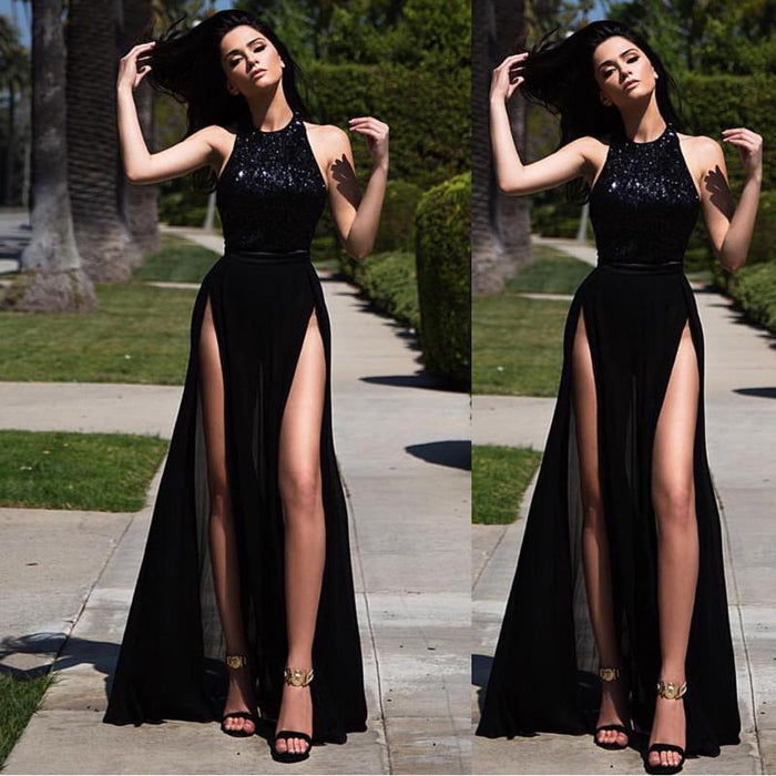 Black Beaded Straps Prom Dress | Long Sweetheart Formal Gown - Bridelily Black Beaded Straps Prom Dress | Long Sweetheart Formal Gown - Bridelily