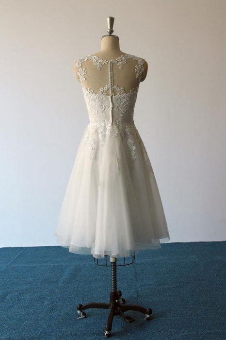 Bridelily Illusion Lace Tulle A-Line Mini Wedding Dress - wedding dresses