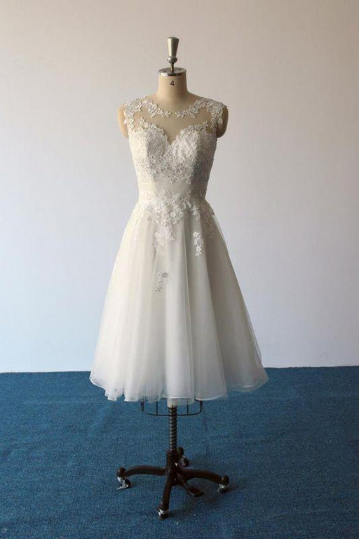 Bridelily Illusion Lace Tulle A-Line Mini Wedding Dress - wedding dresses