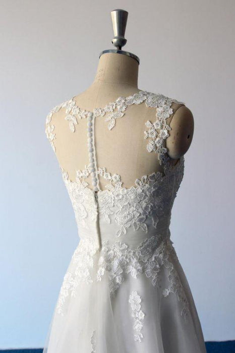 Bridelily Illusion Lace Tulle A-Line Mini Wedding Dress - wedding dresses