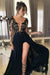 Bridelily Long Sleeves Black Side-Slit A-Line Prom Dresses - Prom Dresses