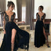 Bridelily Long Sleeves Black Side-Slit A-Line Prom Dresses - Prom Dresses