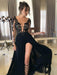 Bridelily Long Sleeves Black Side-Slit A-Line Prom Dresses - Prom Dresses