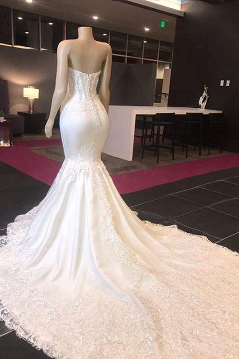Bridelily Luxury Sweetheart Appliques Mermaid Wedding Dress - wedding dresses