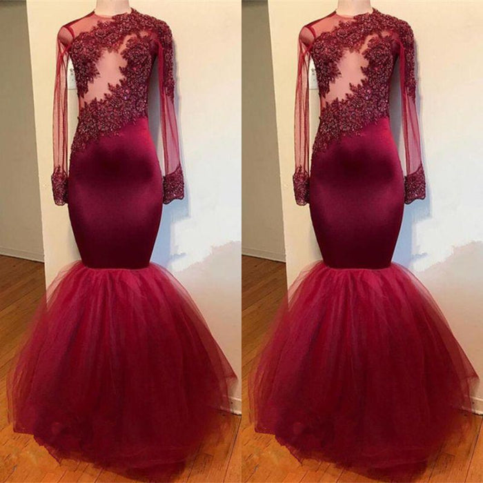 Bridelily Modest Lace Appliques Long Sleeve Prom Dress | Mermaid Prom Dress RM0 BA9195 - Prom Dresses