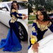 Bridelily Off The Shoulder Gold Lace Prom Dress | 2019 Royal Blue Velvet Sexy Evening Gown FB0321 - Prom Dresses