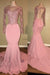 Bridelily Pink Long-Sleeves Backless Beaded Mermaid Shiny Prom Dresses - Prom Dresses