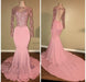 Bridelily Pink Long-Sleeves Backless Beaded Mermaid Shiny Prom Dresses - Prom Dresses
