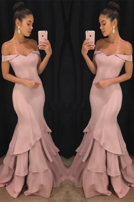 Bridelily Off-the-Shoulder Mermaid Prom Dress Pink