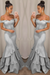 Bridelily Silver Off-the-Shoulder Mermaid Prom Dresses 