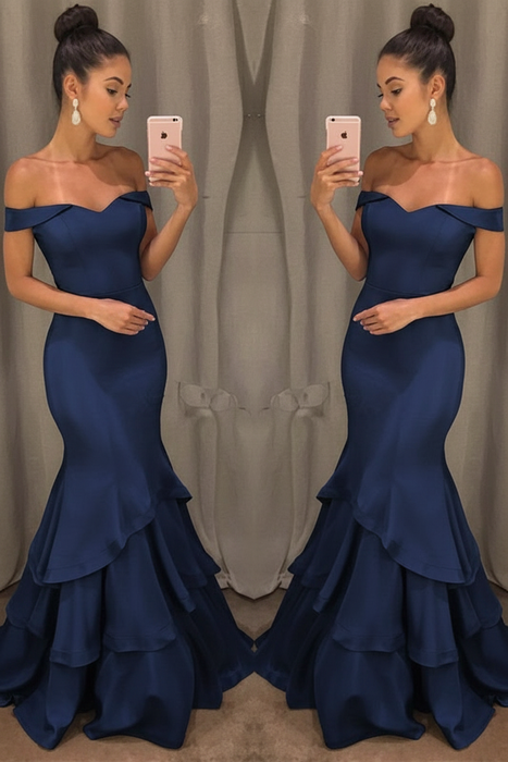 Navy Off-the-Shoulder mermaid prom dress
