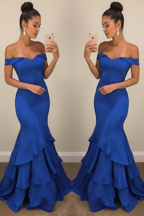 Royal Blue Off-the-Shoulder mermaid prom dress