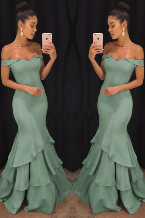 Bridelily Off-the-Shoulder Mermaid Prom Dress Dusty Sage