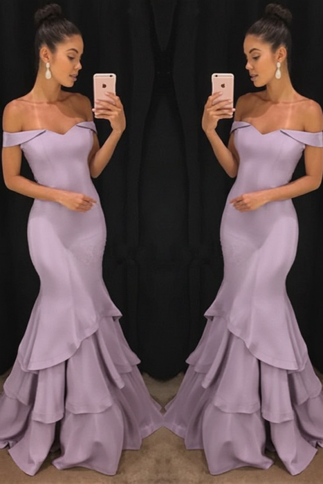 Bridelily Off-the-Shoulder Mermaid Prom Dress Lilac