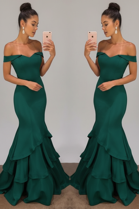 Bridelily Off-the-Shoulder Mermaid Prom Dress Dark Green