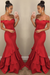 Bridelily Off-the-Shoulder Mermaid Prom Dress Red