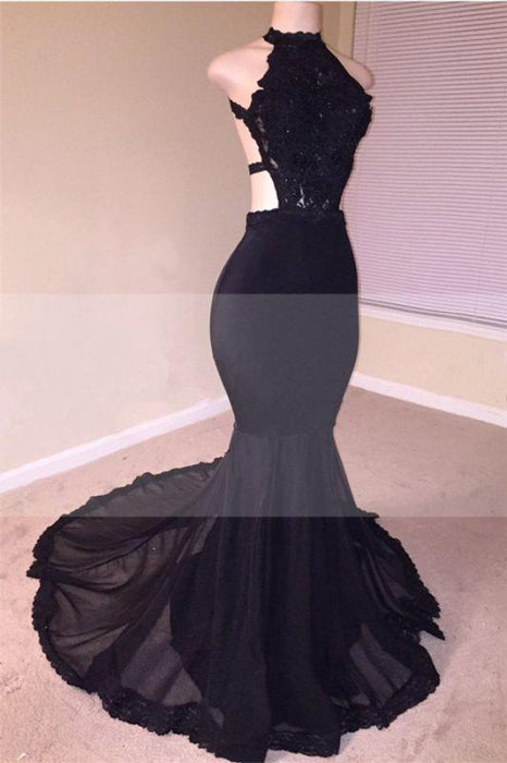 Bridelily Pretty Black Open Back Lace Prom Dresses | 2019 Sleeveless Pretty Tulle Cheap Evening Gown - Prom Dresses