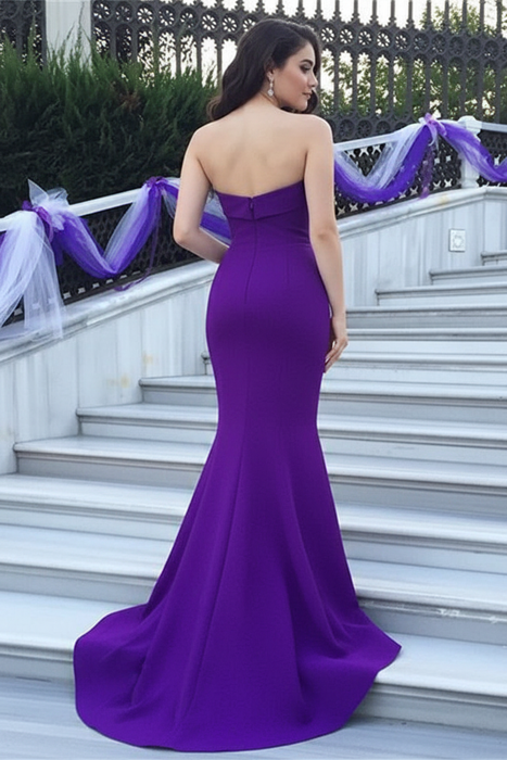 Bridelily Purple Mermaid Sweetheart Prom Dress Sweep Train Formal Occasion Dress - Prom Dresses