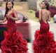 Bridelily Red Beading Spaghettis-Straps Mermaid Open-Back Prom Dresses - Prom Dresses