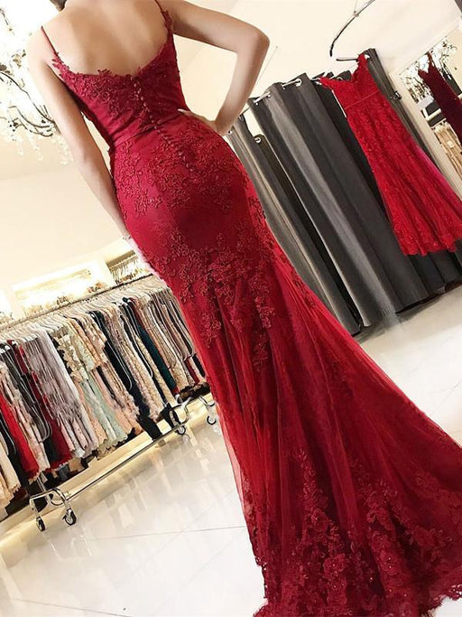 Bridelily Red Lace Appliques Prom Dress | 2020 Mermaid Formal Dress - Prom Dresses