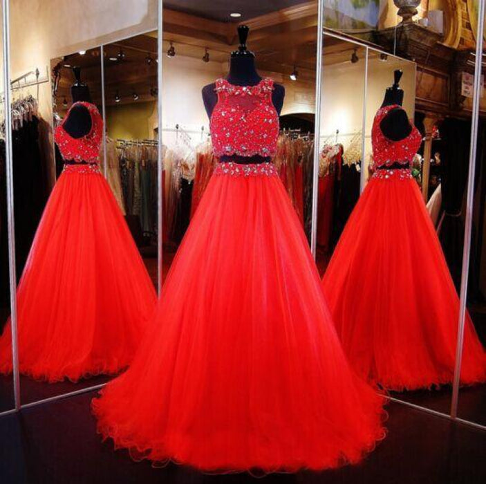 Bridelily Red Two-Pieces Prom Dresses 2019 Crop Top Ball Gown Gorgeous Pageant Dresses - Prom Dresses