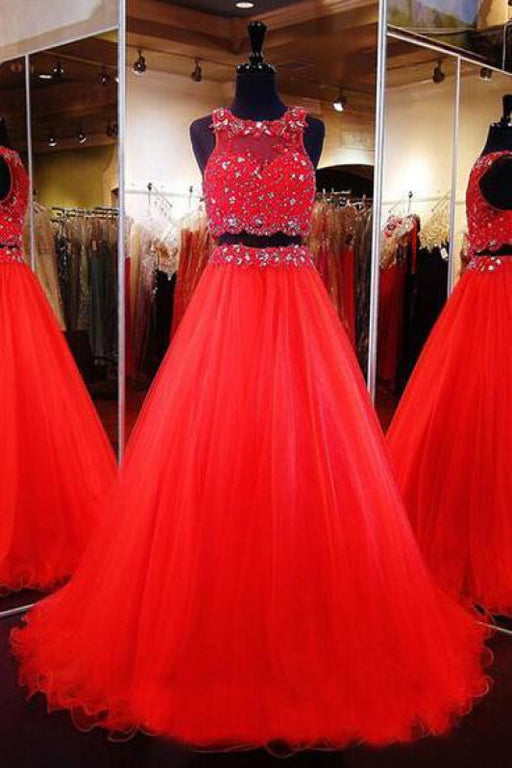 Bridelily Red Two-Pieces Prom Dresses 2019 Crop Top Ball Gown Gorgeous Pageant Dresses - Prom Dresses
