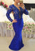 Bridelily Royal Blue Long Sleeves Lace Evening Gowns 2019 Mermaid Sheer Illusion Prom Dresses - Prom Dresses