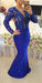 Bridelily Royal Blue Long Sleeves Lace Evening Gowns 2019 Mermaid Sheer Illusion Prom Dresses - Prom Dresses