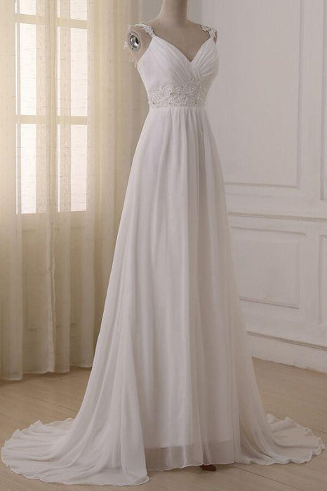 Bridelily Ruffle V-neck Empire Chiffon A-line Wedding Dress - wedding dresses