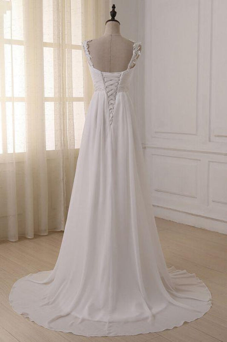 Bridelily Ruffle V-neck Empire Chiffon A-line Wedding Dress - wedding dresses