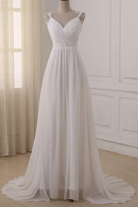 Bridelily Ruffle V-neck Empire Chiffon A-line Wedding Dress - wedding dresses