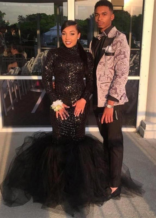 Bridelily Sexy Black 2019 Prom Dress | Sequins Tulle Evening Gowns BK0 - Prom Dresses