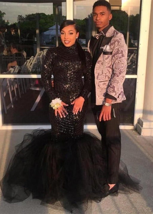 Bridelily Sexy Black 2019 Prom Dress | Sequins Tulle Evening Gowns BK0 - Prom Dresses