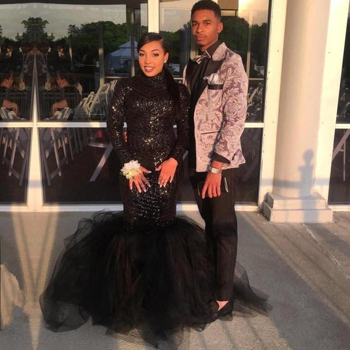 Bridelily Sexy Black 2019 Prom Dress | Sequins Tulle Evening Gowns BK0 - Prom Dresses
