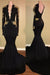 Bridelily Sexy Black Long-Sleeve Lace Mermaid Zipper Prom Dress - Prom Dresses