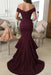 Bridelily Sexy Burgundy Mermaid Prom Dresses Off-the-Shoulder Side Slit Evening Dresses - Prom Dresses
