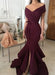 Bridelily Sexy Burgundy Mermaid Prom Dresses Off-the-Shoulder Side Slit Evening Dresses - Prom Dresses