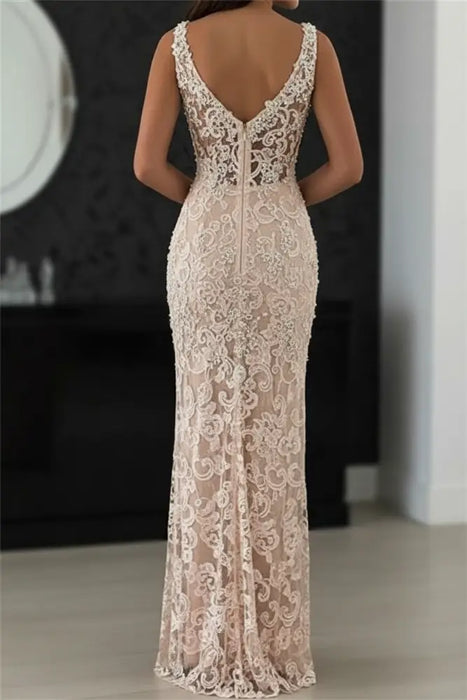 Bridelily Sexy Lace Evening Gowns Sleeveless Beading Split Popular Prom Dresses CE0061 - Prom Dresses